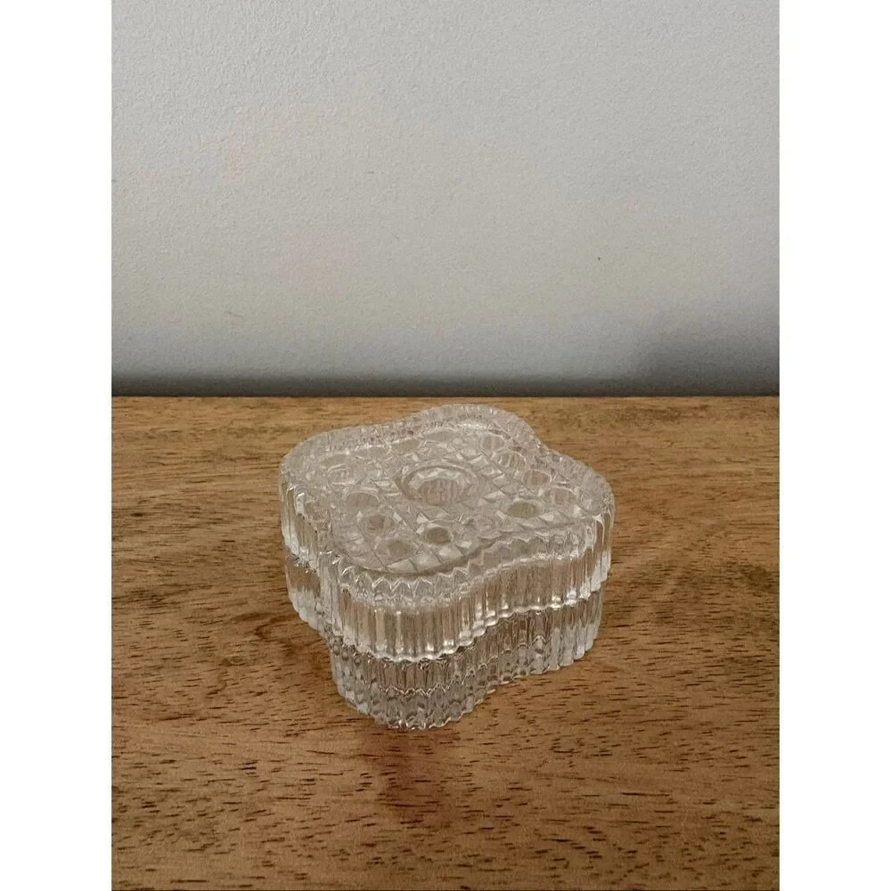 Vintage Borgonovo Pressed Glass Square Button & Cane Covered Trinket Dish